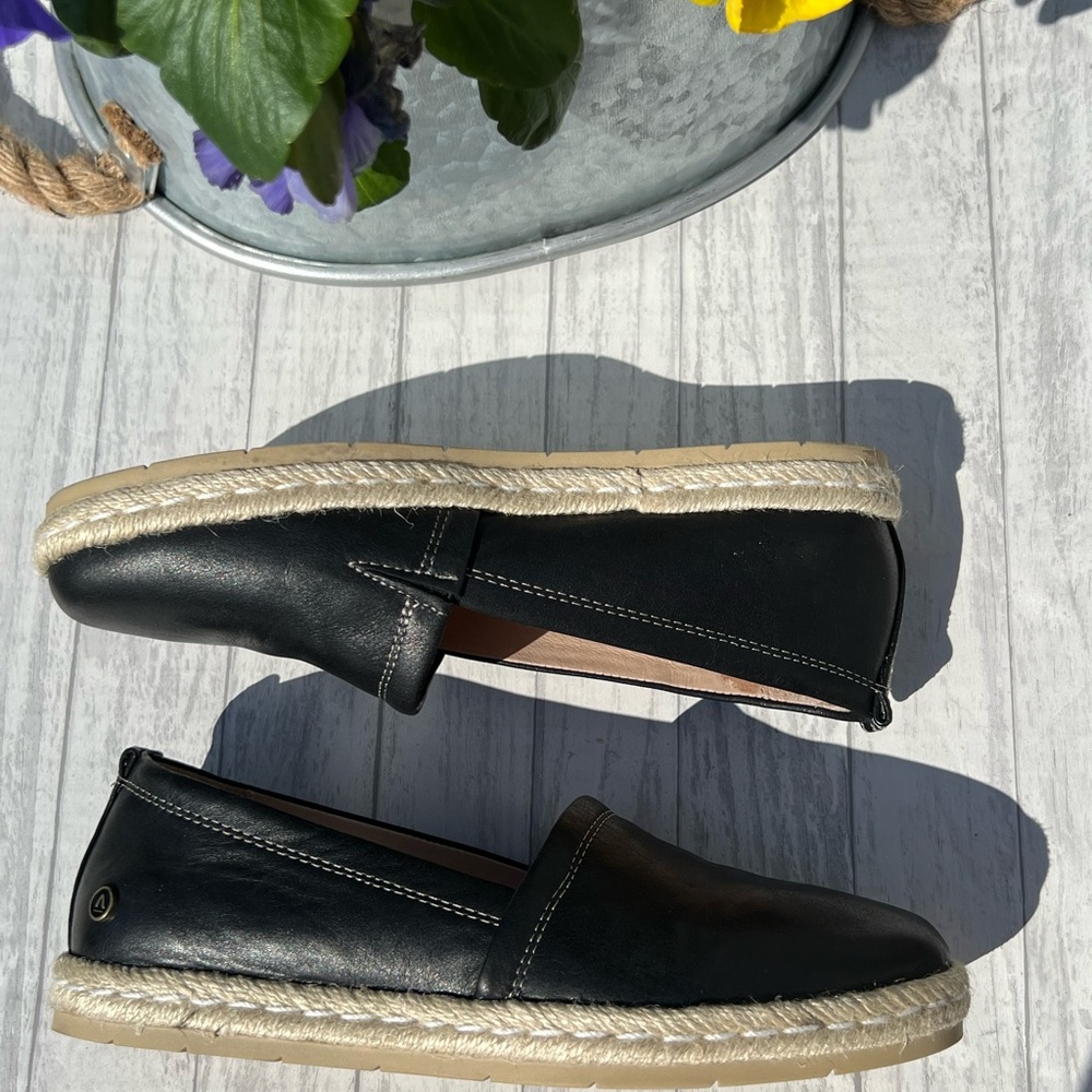 Black Leather Espadrille Slip-On Shoes - Women - Picture 10 of 14